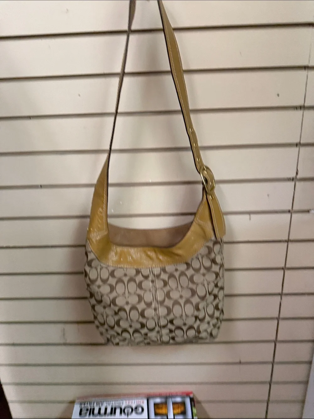 Coach Signature Canvas Hobo with Brown and Mustard Leather Trim